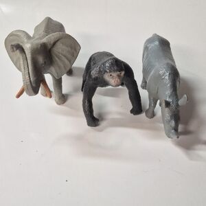 Set of Animal Figurines - Elephant, Gorilla, Rhino